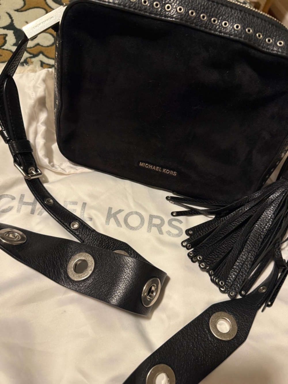 Michael Kors Black Suede and Leather Crossbody - Picture 7 of 7